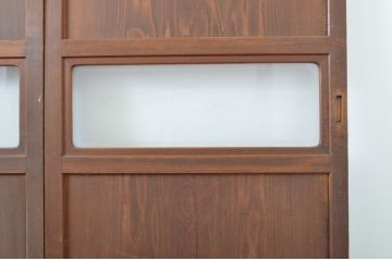 アンティーク建具　レーザー組子入り!きれいな木目が印象的なガラス帯戸4枚セット(引き戸、ガラス戸)(R-63718)