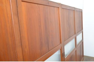 アンティーク建具　レーザー組子入り!きれいな木目が印象的なガラス帯戸4枚セット(引き戸、ガラス戸)(R-63718)