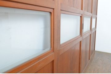 アンティーク建具　レーザー組子入り!きれいな木目が印象的なガラス帯戸4枚セット(引き戸、ガラス戸)(R-63718)