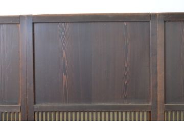 アンティーク建具　裏障子付き　時代の流れを感じさせる色合いが魅力の格子帯戸3枚セット(板戸、格子戸、障子戸、引き戸)(R-063719)