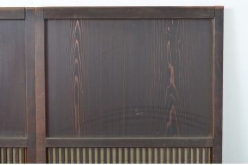 アンティーク建具　裏障子付き　時代の流れを感じさせる色合いが魅力の格子帯戸3枚セット(板戸、格子戸、障子戸、引き戸)(R-063719)