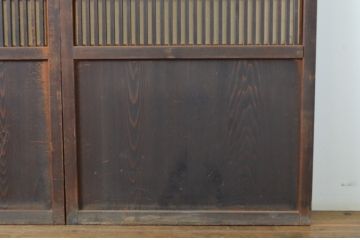 アンティーク建具　裏障子付き　時代の流れを感じさせる色合いが魅力の格子帯戸3枚セット(板戸、格子戸、障子戸、引き戸)(R-063719)