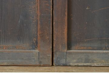 アンティーク建具　裏障子付き　時代の流れを感じさせる色合いが魅力の格子帯戸3枚セット(板戸、格子戸、障子戸、引き戸)(R-063719)