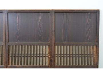 アンティーク建具　裏障子付き　木目が美しい格子帯戸4枚セット(板戸、格子戸、障子戸、引き戸)(R-063720)