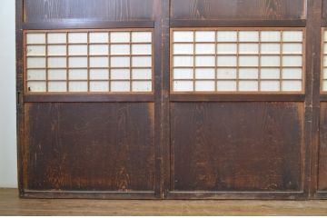 アンティーク建具　裏障子付き　木目が美しい格子帯戸4枚セット(板戸、格子戸、障子戸、引き戸)(R-063720)