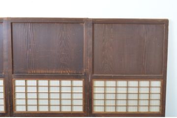 アンティーク建具　裏障子付き　木目が美しい格子帯戸4枚セット(板戸、格子戸、障子戸、引き戸)(R-063720)