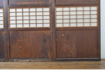 アンティーク建具　裏障子付き　木目が美しい格子帯戸4枚セット(板戸、格子戸、障子戸、引き戸)(R-063720)