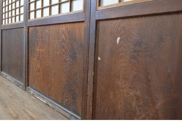 アンティーク建具　裏障子付き　木目が美しい格子帯戸4枚セット(板戸、格子戸、障子戸、引き戸)(R-063720)