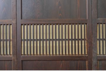 アンティーク建具　裏障子付き　情緒ある和の雰囲気作りにおすすめの格子帯戸3枚セット(格子戸、引き戸)(R-063721)