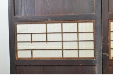 アンティーク建具　裏障子付き　情緒ある和の雰囲気作りにおすすめの格子帯戸3枚セット(格子戸、引き戸)(R-063721)