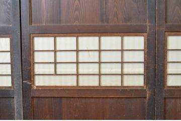 アンティーク建具　裏障子付き　情緒ある和の雰囲気作りにおすすめの格子帯戸3枚セット(格子戸、引き戸)(R-063721)