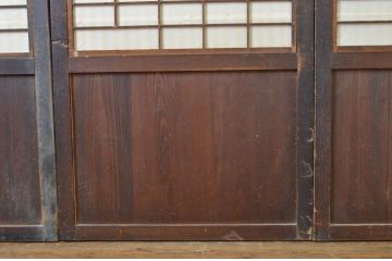 アンティーク建具　裏障子付き　情緒ある和の雰囲気作りにおすすめの格子帯戸3枚セット(格子戸、引き戸)(R-063721)