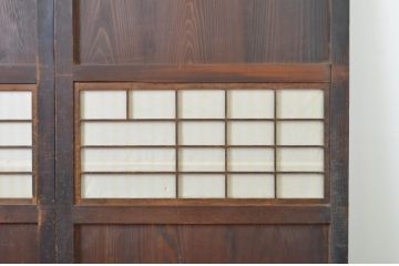 アンティーク建具　裏障子付き　情緒ある和の雰囲気作りにおすすめの格子帯戸3枚セット(格子戸、引き戸)(R-063721)