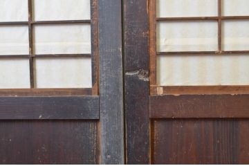アンティーク建具　裏障子付き　情緒ある和の雰囲気作りにおすすめの格子帯戸3枚セット(格子戸、引き戸)(R-063721)