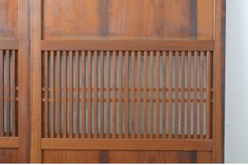 アンティーク建具　裏ガラス付き　落ち着いた和の空間を演出する格子帯戸2枚セット(ガラス戸、引き戸、ガラス帯戸)(R-063722)