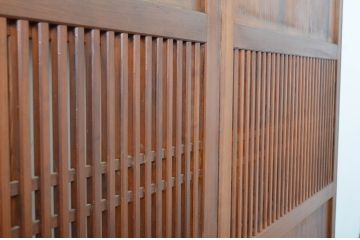 アンティーク建具　裏ガラス付き　落ち着いた和の空間を演出する格子帯戸2枚セット(ガラス戸、引き戸、ガラス帯戸)(R-063722)