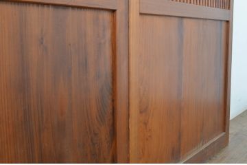 アンティーク建具　裏ガラス付き　落ち着いた和の空間を演出する格子帯戸2枚セット(ガラス戸、引き戸、ガラス帯戸)(R-063722)