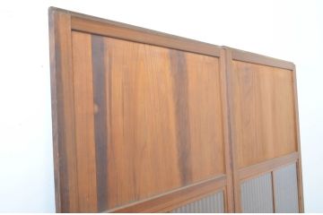 アンティーク建具　裏ガラス付き　落ち着いた和の空間を演出する格子帯戸2枚セット(ガラス戸、引き戸、ガラス帯戸)(R-063722)