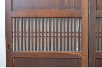 アンティーク建具　裏ガラス付き　落ち着いた和の空間を演出する格子帯戸3枚セット(ガラス戸、引き戸、ガラス帯戸)(R-063723)