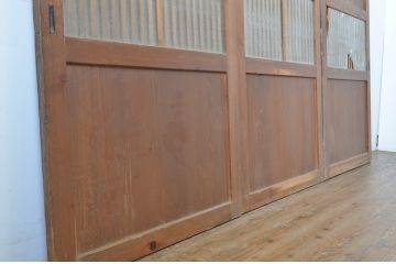 アンティーク建具　裏ガラス付き　落ち着いた和の空間を演出する格子帯戸3枚セット(ガラス戸、引き戸、ガラス帯戸)(R-063723)