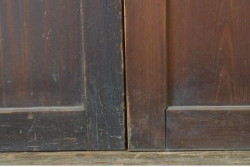 アンティーク建具　裏ガラス付き　落ち着いた和の空間を演出する格子帯戸2枚セット(ガラス戸、引き戸、ガラス帯戸)(R-063724)