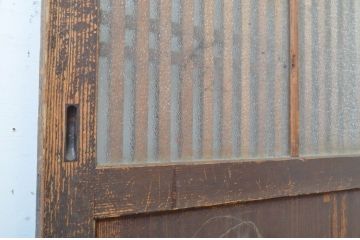 アンティーク建具　裏ガラス付き　落ち着いた和の空間を演出する格子帯戸2枚セット(ガラス戸、引き戸、ガラス帯戸)(R-063724)