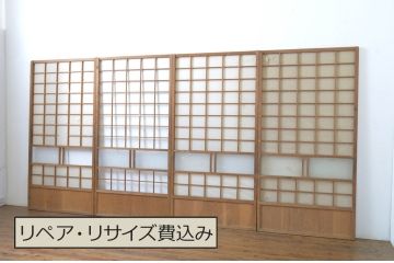 アンティーク建具　落ち着きのある和を演出する障子戸4枚セット(引き戸)(R-063727)