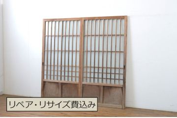 アンティーク建具　和の雰囲気漂う玄関戸2枚セット(ガラス戸、格子戸、引き戸)(R-063731)