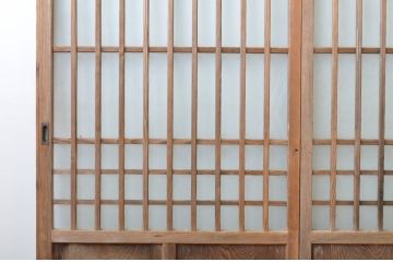 アンティーク建具　和の雰囲気漂う玄関戸2枚セット(ガラス戸、格子戸、引き戸)(R-063731)