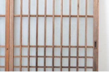アンティーク建具　和の雰囲気漂う玄関戸2枚セット(ガラス戸、格子戸、引き戸)(R-063731)