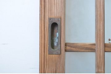 アンティーク建具　和の雰囲気漂う玄関戸2枚セット(ガラス戸、格子戸、引き戸)(R-063731)