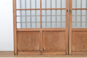 アンティーク建具　和の雰囲気漂う玄関戸2枚セット(ガラス戸、格子戸、引き戸)(R-063731)