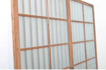 アンティーク建具　和の雰囲気漂う玄関戸2枚セット(ガラス戸、格子戸、引き戸)(R-063731)
