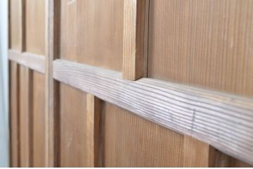 アンティーク建具　大正ロマンの雰囲気漂う板戸2枚セット(ガラス戸、引き戸)(R-063732)