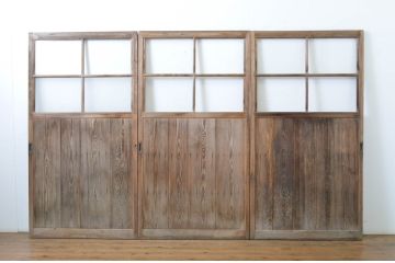 アンティーク建具　木のぬくもり感じる色味が魅力のガラス戸3枚セット(引き戸)(R-063736)