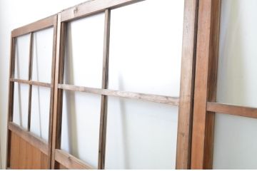 アンティーク建具　木のぬくもり感じる色味が魅力のガラス戸3枚セット(引き戸)(R-063736)