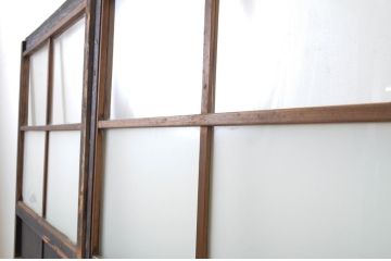アンティーク建具　経年を感じる風合いが魅力のガラス戸2枚セット(引き戸)(R-063738)