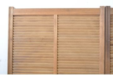 アンティーク建具　木の温もりを感じるルーバー窓2枚セット(引き戸、雨戸、ジャロジー窓、木製)(R-063740)