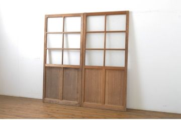 アンティーク建具　木のぬくもり感じる色合いが魅力のガラス戸2枚セット(引き戸)(R-063743)