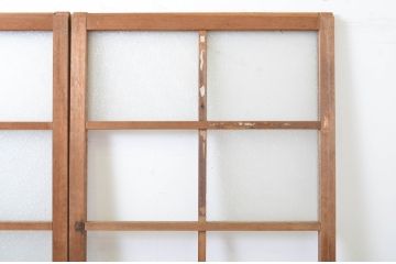 アンティーク建具　木のぬくもり感じる色合いが魅力のガラス戸2枚セット(引き戸)(R-063743)