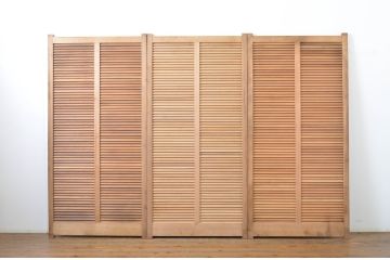 アンティーク建具　木の温もりを感じるルーバー戸3枚セット(ルーバー引き戸、窓、雨戸、木製)(R-063744)