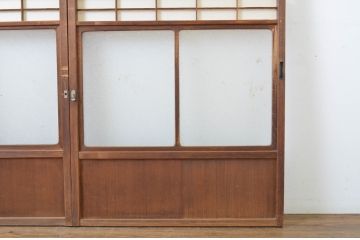 アンティーク建具　落ち着きのある和を演出する障子戸2枚セット(引き戸、ガラス帯戸)(R-063747)