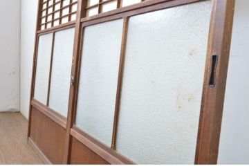 アンティーク建具　落ち着きのある和を演出する障子戸2枚セット(引き戸、ガラス帯戸)(R-063747)
