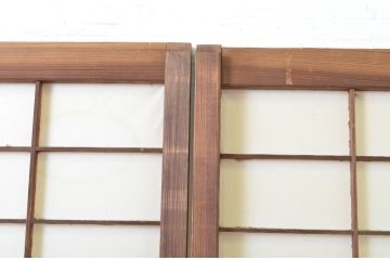 アンティーク建具　落ち着きのある和を演出する障子戸2枚セット(引き戸、ガラス帯戸)(R-063747)