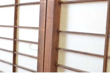 アンティーク建具　落ち着きのある和を演出する障子戸2枚セット(引き戸、ガラス帯戸)(R-063747)