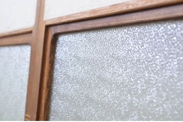 アンティーク建具　落ち着きのある和を演出する障子戸2枚セット(引き戸、ガラス帯戸)(R-063747)