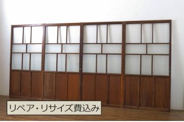 アンティーク建具　大正ロマン溢れるお洒落なガラス戸4枚セット(引き戸)(R-063748)