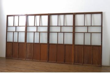 アンティーク建具　大正ロマン溢れるお洒落なガラス戸4枚セット(引き戸)(R-063748)