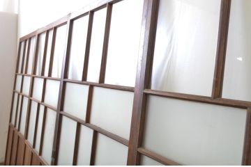 アンティーク建具　大正ロマン溢れるお洒落なガラス戸4枚セット(引き戸)(R-063748)
