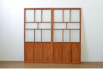 アンティーク建具　大正ロマン溢れるお洒落なガラス戸2枚セット(引き戸)(R-063749)